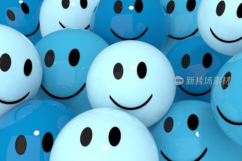 blue smileys在社交媒体概念3D渲染